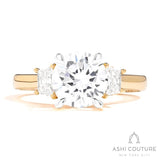 Bridal Round 3-Stone Semi-Mount Engagement Ring With Trap Side Diamonds in Yellow and White Gold