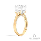 Bridal Round 3-Stone Semi-Mount Engagement Ring With Trap Side Diamonds in Yellow and White Gold