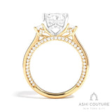 Bridal Round 3-Stone Semi-Mount Engagement Ring With Trap Side Diamonds in Yellow and White Gold