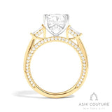 Bridal 3-Stone Round Semi-Mount Engagement Ring With Tapered Baguette Side Diamonds in Yellow and White Gold