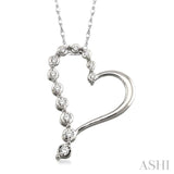 1/10 Ctw Round Cut Diamond Half Journey Heart Pendant in 10K White Gold with Chain