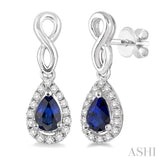 5x3 MM Pear Shape Sapphire and 1/6 Ctw Round Cut Diamond Earrings in 14K White Gold