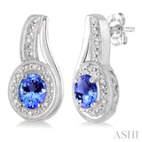 5x3 MM Oval Cut Tanzanite and 1/50 Ctw Round Cut Diamond Earrings in Sterling Silver