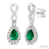 5x3 MM Pear Shape Emerald and 1/6 Ctw Round Cut Diamond Earrings in 10K White Gold
