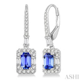 5x3 MM Octagon Cut Tanzanite and 1/2 Ctw Round Cut Diamond Earrings in 14K White Gold