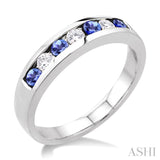 1/5 Ctw Channel Set Round Cut Diamond and 2.5 MM Round Cut Tanzanite Band in 14K White Gold