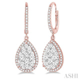 2 Ctw Pear Shape Diamond Lovebright Earrings in 14K Rose Gold
