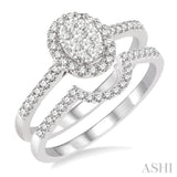 1/2 Ctw Oval Shape Diamond Lovebright Wedding Set with 1/3 Ctw Engagement Ring and 1/6 Ctw Wedding Band in 14K White Gold