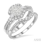 1 1/6 Ctw Diamond Lovebright Wedding Set with 7/8 Ctw Engagement Ring and 1/3 Ctw Wedding Band in 14K White Gold