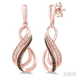 1/6 Ctw Round Cut White and Champagne Brown Diamond Earrings in 14K Rose Gold