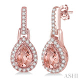 6x4 MM Pear Shape Morganite and 1/5 Ctw Round Cut Diamond Earrings in 10K Rose Gold