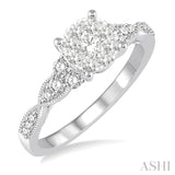 1/2 Ctw Round Cut Diamond Lovebright Engagement Ring in 14K White Gold