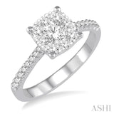 3/4 Ctw Round Cut Diamond Square Shape Lovebright Ring in 14K White Gold