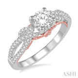 1/2 Ctw Diamond Engagement Ring with 1/4 Ct Round Cut Center Stone in 14K White and Rose Gold