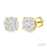 1 Ctw Lovebright Round Cut Diamond Stud Earrings in 14K Yellow and White Gold