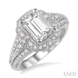 5/8 Ctw Round Diamond Octagon Halo Semi-Mount Engagement Ring with Vintage Detailing in 14K White Gold