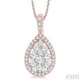 1 1/2 Ctw Pear Shape Diamond Lovebright Pendant in 14K Rose and White Gold with Chain