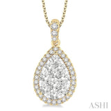 2 Ctw Pear Shape Diamond Lovebright Pendant in 14K Yellow and White Gold with Chain