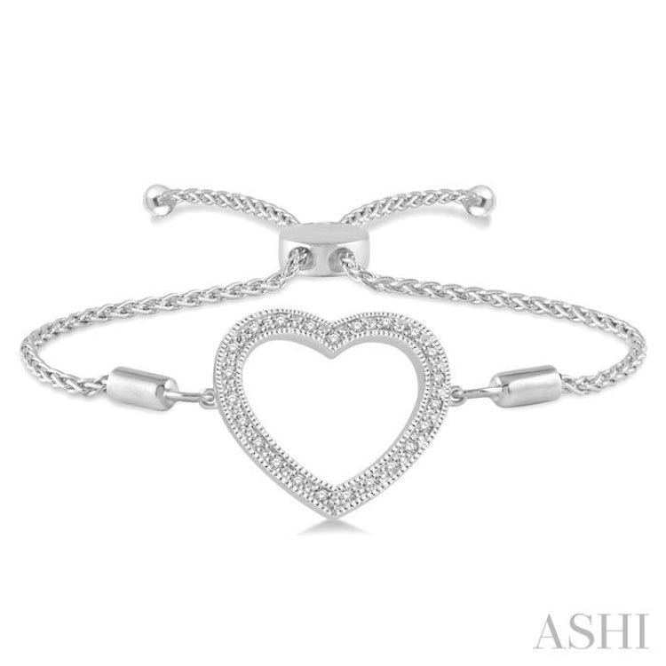Silver Heart Shape Lariat Diamond Bracelet