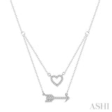 1/6 Ctw Heart & Arrow Charm Round Cut Diamond Layered Pendant With Link Chain in 10K White Gold