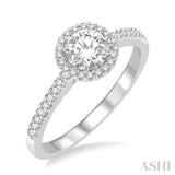 3/8 Ctw Diamond Ladies Engagement Ring with 1/5 Ct Round Cut Center Stone in 14K White Gold