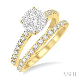 7/8 Ctw Diamond Lovebright Wedding Set with 1/2 Ctw Engagement Ring in Yellow and White Gold and 1/3 Ctw Wedding Band in Yellow Gold in 14K