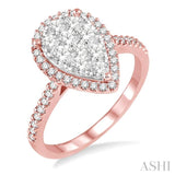 1 Ctw Pear Shape Diamond Lovebright Ring in 14K Rose and White Gold