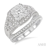 7/8 Ctw Diamond Lovebright Wedding Set with 3/4 Ctw Engagement Ring and 1/6 Ctw Wedding Band in 14K White Gold