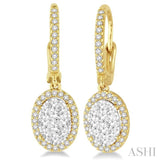 1 Ctw Oval Shape Diamond Lovebright Earrings in 14K Yellow and White Gold