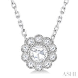 1/3 Ctw Rose Cut Diamond Pendant in 14K White Gold with chain