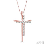 1/10 Ctw Double Cross Round Cut Diamond Pendant With Link Chain in 10K Rose Gold