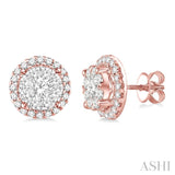 2 Ctw Lovebright Round Cut Diamond Earrings in 14K Rose and White Gold