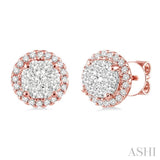 1 Ctw Lovebright Round Cut Diamond Earrings in 14K Rose and White Gold