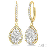 1 Ctw Pear Shape Diamond Lovebright Earrings in 14K Yellow and White Gold