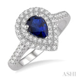 1/2 Ctw Pear Shape 7x5mm Sapphire & Round Cut Diamond Precious Ring in 14K White Gold