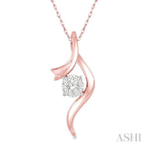 1/6 Ctw Curved Lovebright Round Cut Diamond Pendant in 14K Rose and White Gold with chain