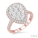 1 1/2 Ctw Pear Shape Diamond Lovebright Ring in 14K Rose and White Gold
