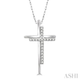 1/10 Ctw Double Cross Round Cut Diamond Pendant With Link Chain in 10K White Gold