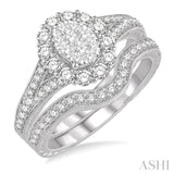 7/8 Ctw Lovebright Diamond Wedding Set With 3/4 Ctw Oval Shape Engagement Ring and 1/6 Ctw Wedding Band in 14K White Gold