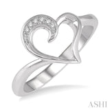 1/50 ctw Hollow Center Heart Charm Round Cut Diamond Ring in Sterling Silver