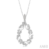 1/5 ctw Leafy Carved Round Cut Diamond Drop Pendant With Chain in 10K White Gold