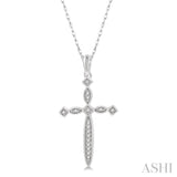 1/10 ctw Marquise & Diamond Mount Cross Charm Round Cut Diamond Pendant With Chain in 10K White Gold