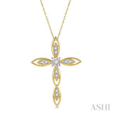 1/10 ctw Extended Frame Marquise Cross Round Cut Diamond Pendant With Chain in 10K Yellow Gold