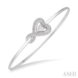 1/20 ctw Twisted Heart Charm Round Cut Diamond Flexi Bangle in Sterling Silver