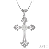 1/4 Ctw Art Deco Lovebright Round Cut Diamond Cross Pendant in 14K White Gold with chain