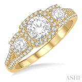7/8 Ctw Triple Cushion Shape Mount Diamond Engagement Ring in 14K Yellow & White Gold