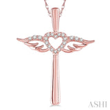 Diamond Angel Wings Heart Shape & Cross Pendant