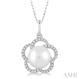7x7 MM Cultured Pearl and 1/8 Ctw Round Cut Diamond Pendant in 14K White Gold with Chain