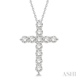 1 1/2 Ctw Round Cut Diamond Cross Pendant in 14K White Gold with Chain