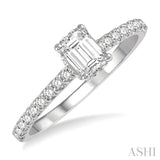 5/8 ctw Round Cut Diamond Ladies Engagement Ring With 3/8 ctw Emerald Cut Center Stone in 14K White Gold